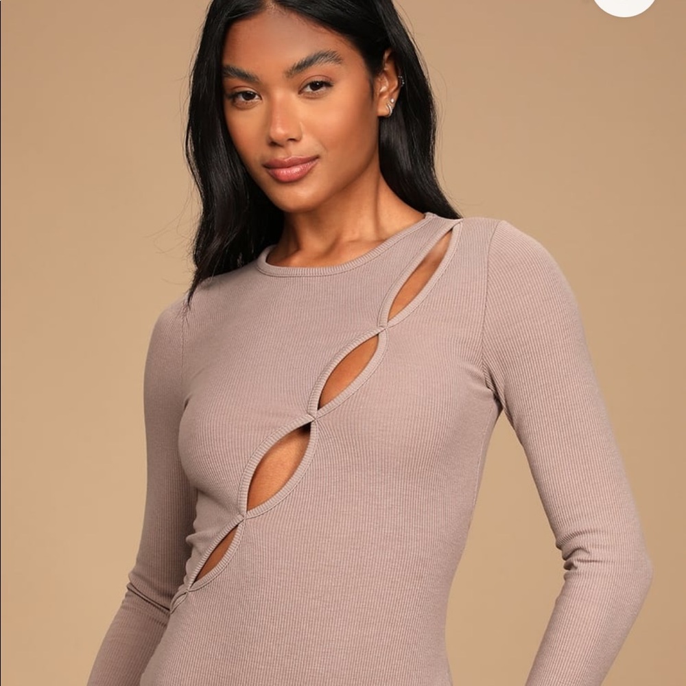 Feeling Fabulous Taupe Ribbed Long Sleeve Cutout